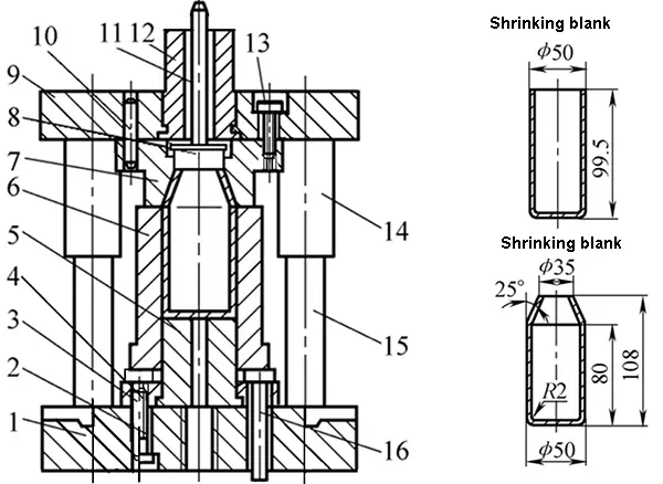 Necking die with external support