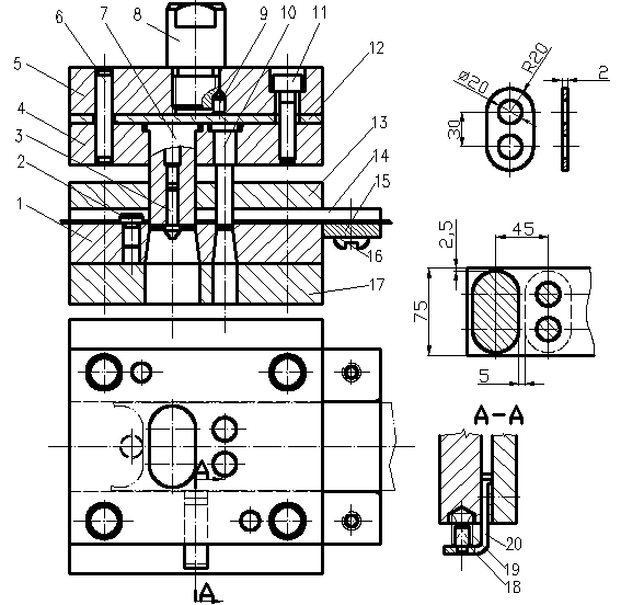 Matriz progresiva de perforación y corte