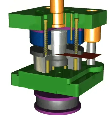 Single process blanking die with elastic discharging and ejecting device