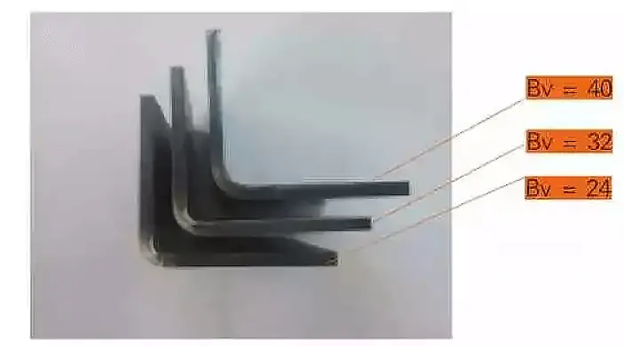 Comparison of the inside radius of 4.5 mm SPHC bending with different slot widths
