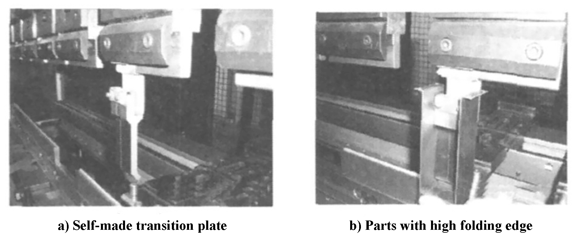 Fig. 1 Self-made transition plate and parts with high folding edge