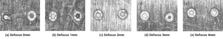 The appearance of solder joints changes with the amount of defocus