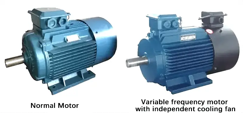 Ordinary motor              Variable frequency motor with independent cooling fan