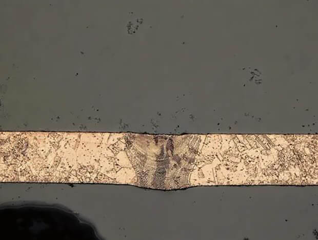 Cross section of deep penetration welding on 254 µ m thick copper foil